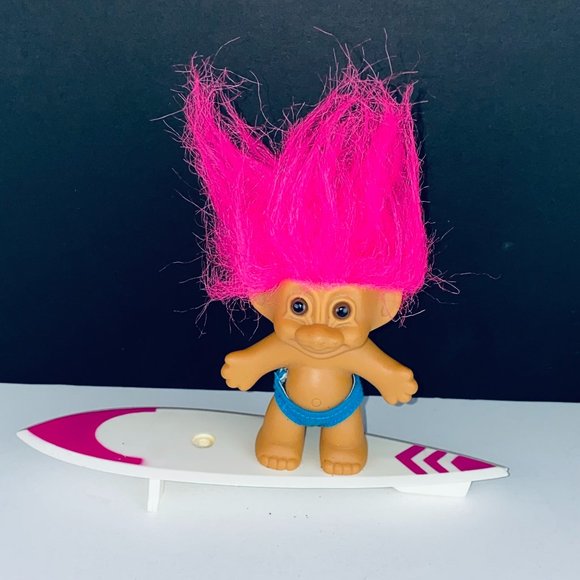 Russ Surfer Troll Dude Doll Pink Hair Blue Swim Trunks Surfboard - Picture 1 of 4